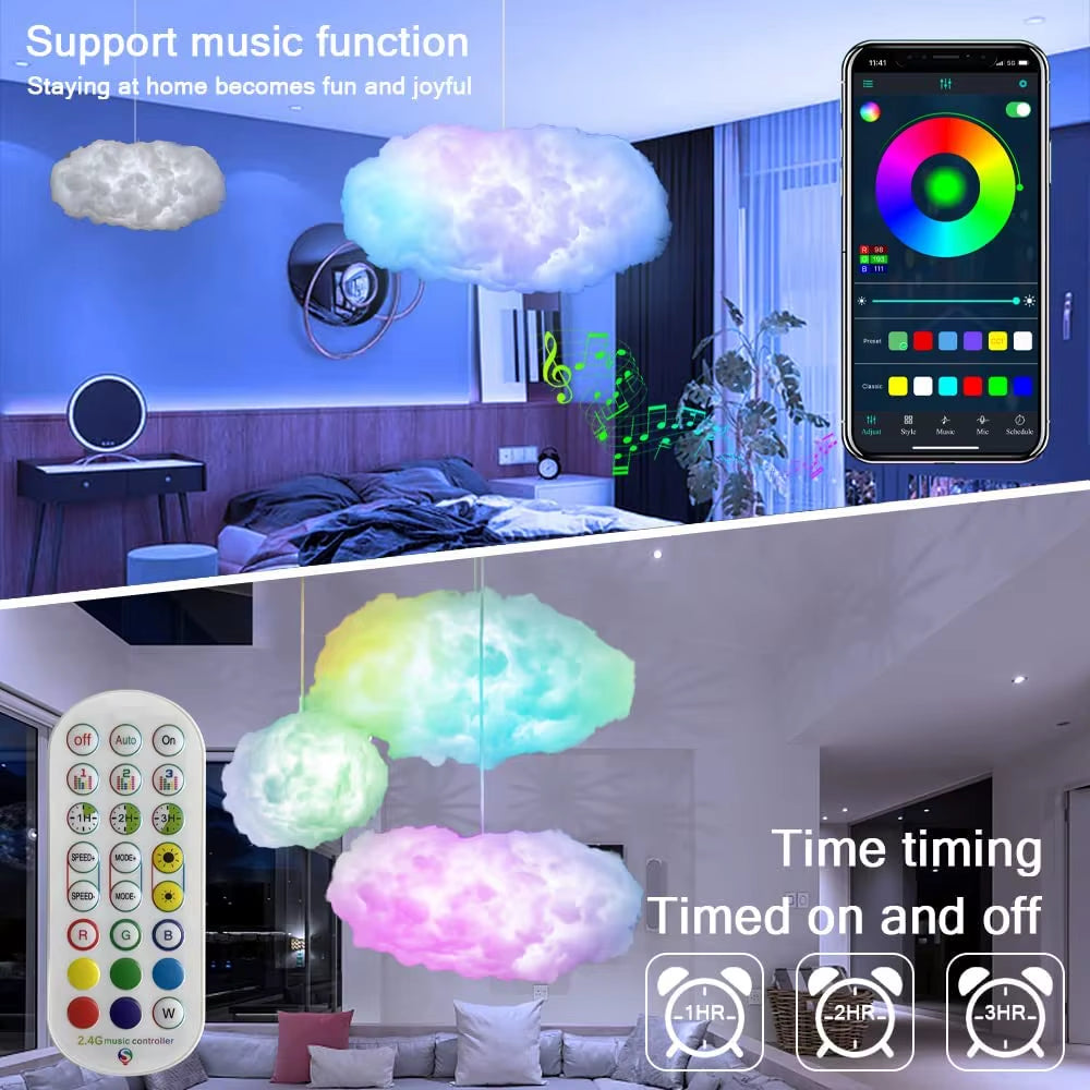 3D Big Cloud Lighting Light Smart Remote APP Thundercloud Light for Esports Home DIY Bedroom Room Decorations Atmosphere Lamp