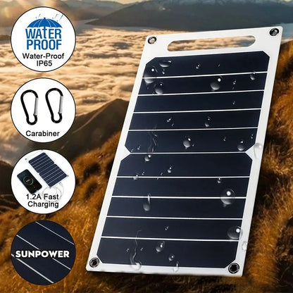 30W Solar Panel with USB Waterproof Outdoor Hiking and Camping Portable Battery Mobile Phone Charging Bank Charging Panel 6.8V